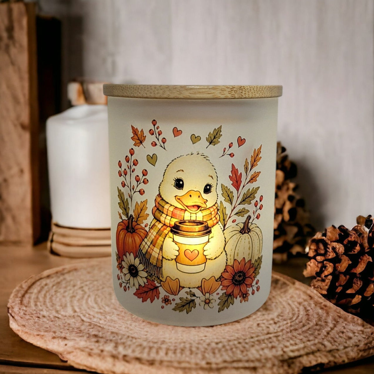 Fall Duck Candle Holder With A Battery Operated Flickering Tea Light