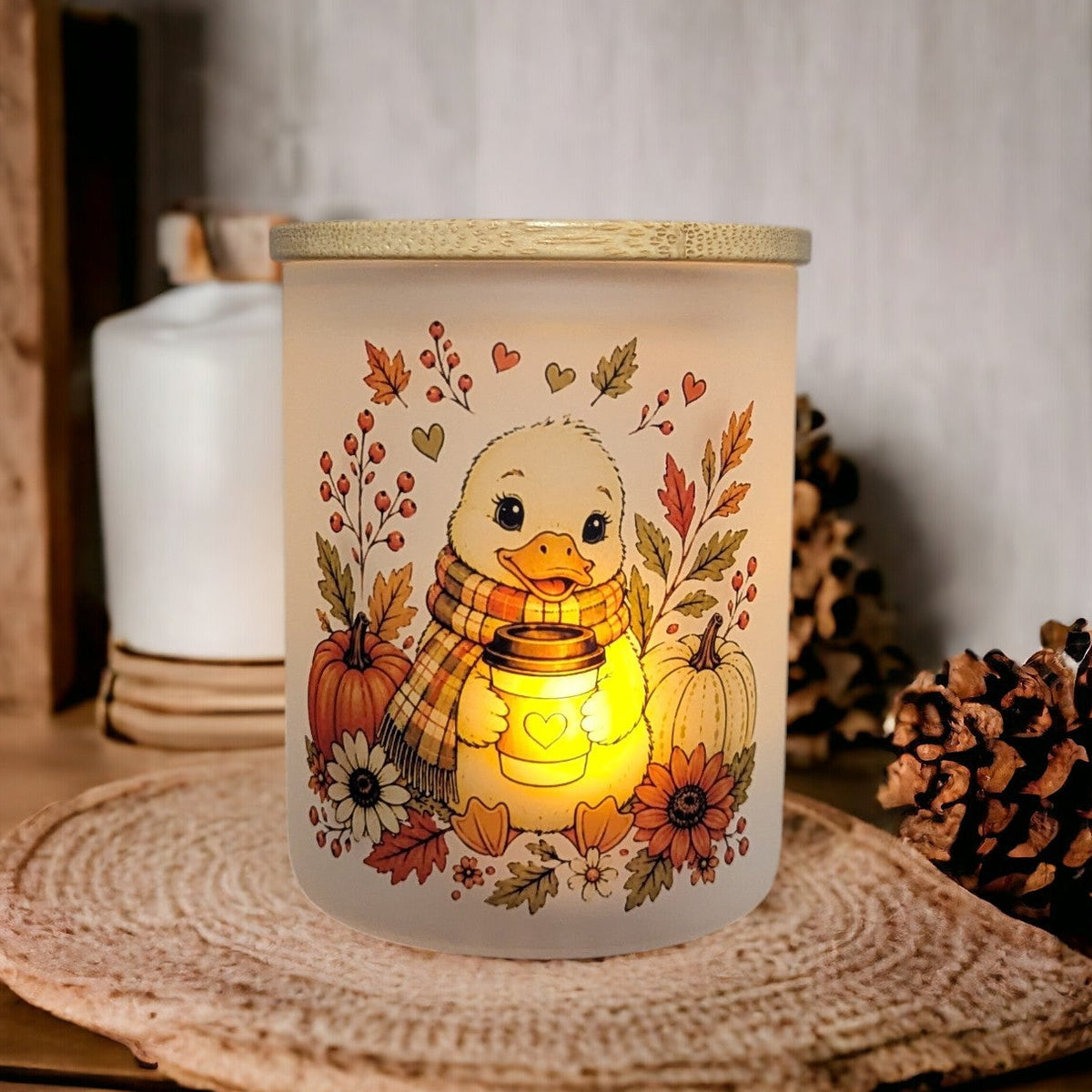 Fall Duck Candle Holder With A Battery Operated Flickering Tea Light