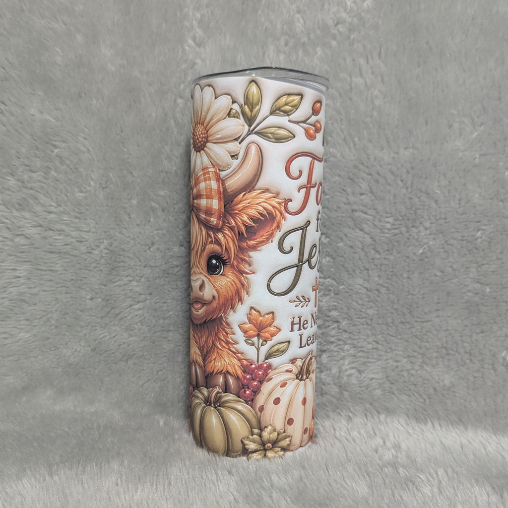 Fall for Jesus Highland Cow Tumbler 20oz With Reusable Straw - 3D Design