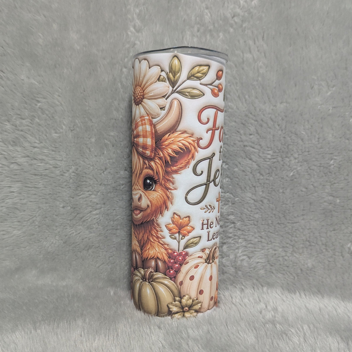 Fall for Jesus Highland Cow Tumbler 20oz With Reusable Straw - 3D Design