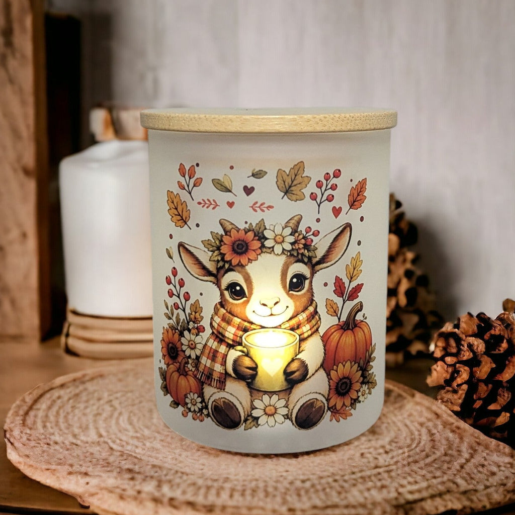 Fall Goat Candle Holder With A Battery Operated Flickering Tea Light