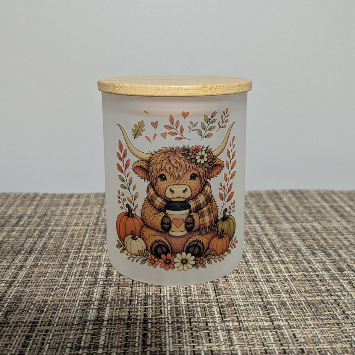 Fall Highland Cow Candle Holder With A Battery Operated Tea Light