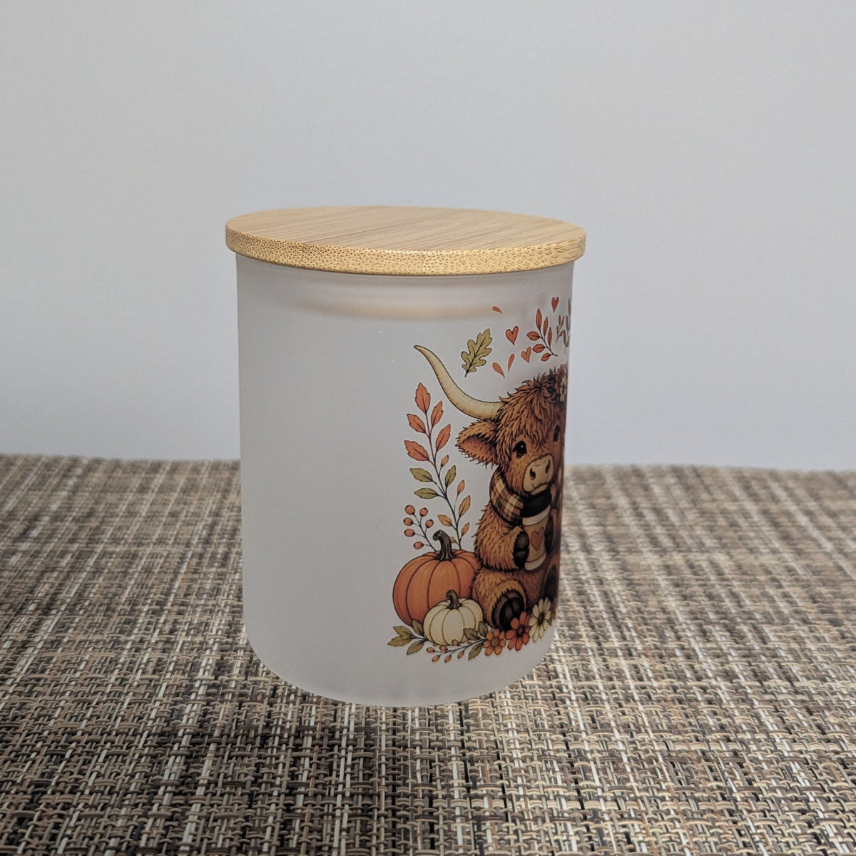 Fall Highland Cow Candle Holder With A Battery Operated Tea Light