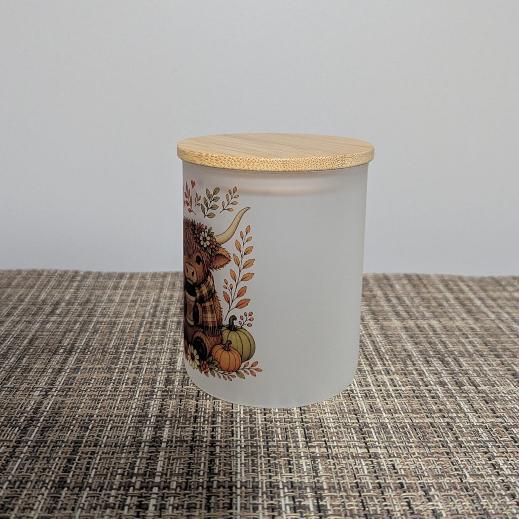 Fall Highland Cow Candle Holder With A Battery Operated Tea Light