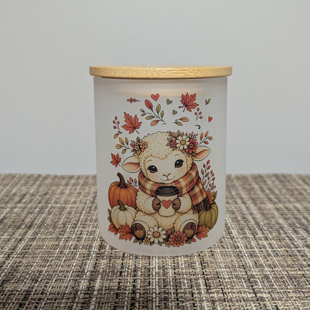 Fall Lamb Candle Holder With A Battery Operated Flickering Tea Light
