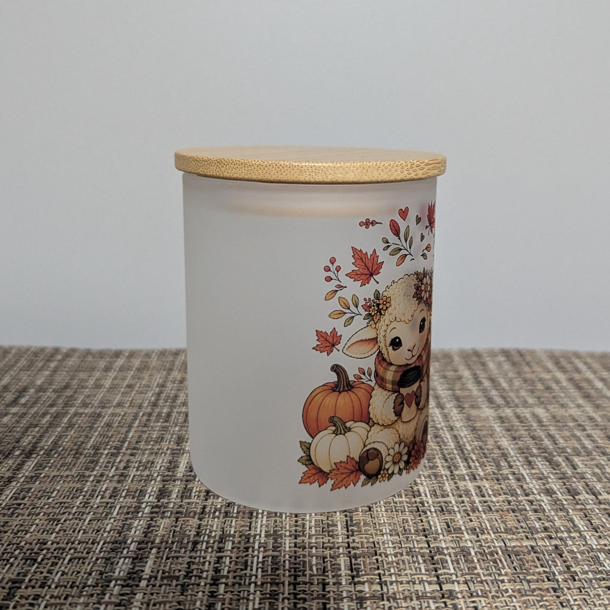 Fall Lamb Candle Holder With A Battery Operated Flickering Tea Light