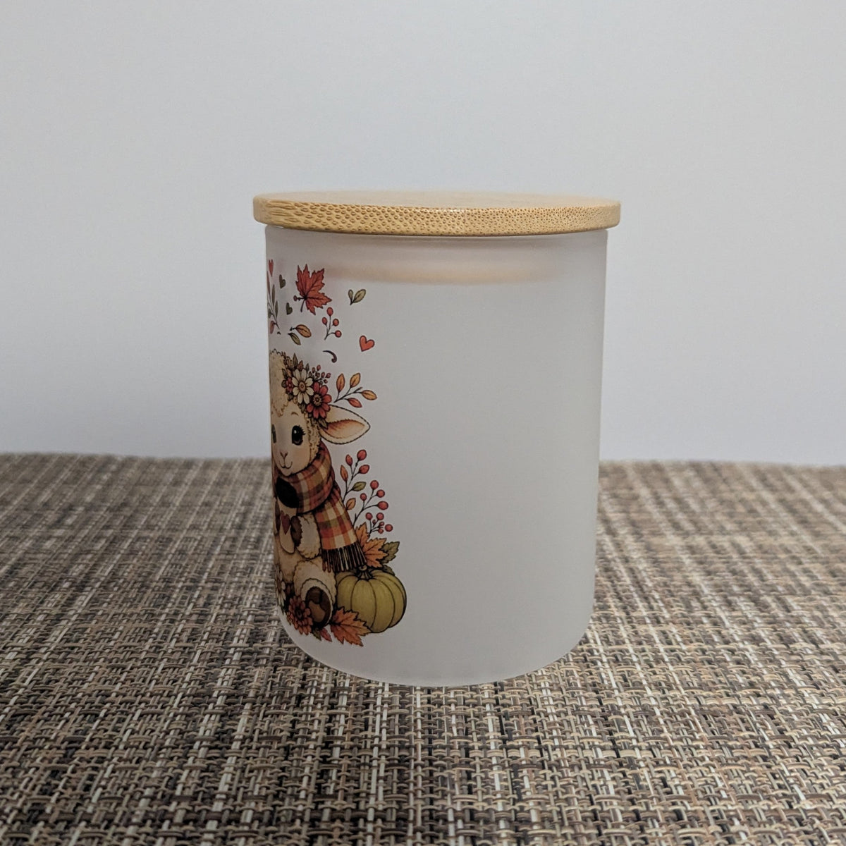 Fall Lamb Candle Holder With A Battery Operated Flickering Tea Light