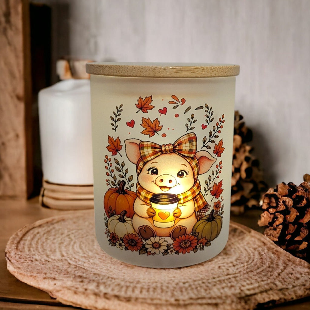 Fall Pig Candle Holder With A Battery Operated Flickering Tea Light