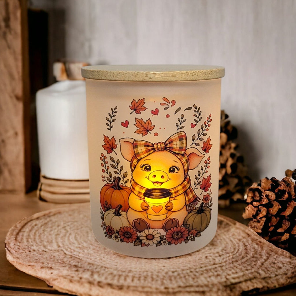 Fall Pig Candle Holder With A Battery Operated Flickering Tea Light