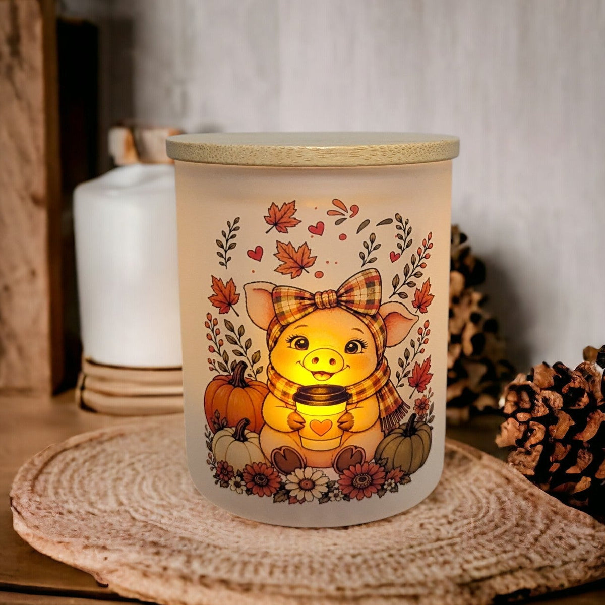 Fall Pig Candle Holder With A Battery Operated Flickering Tea Light