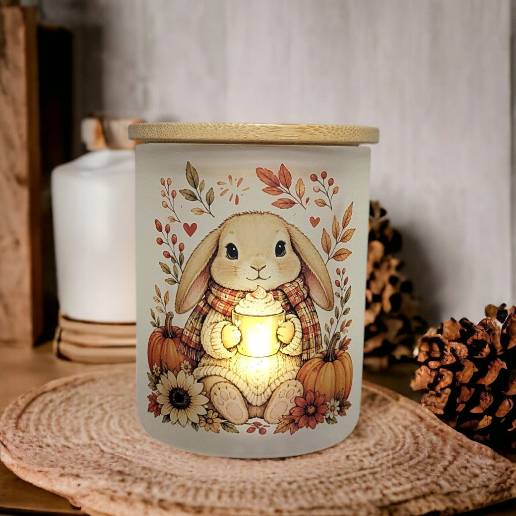 Fall Rabbit Candle Holder With A Battery Operated Flickering Tea Light