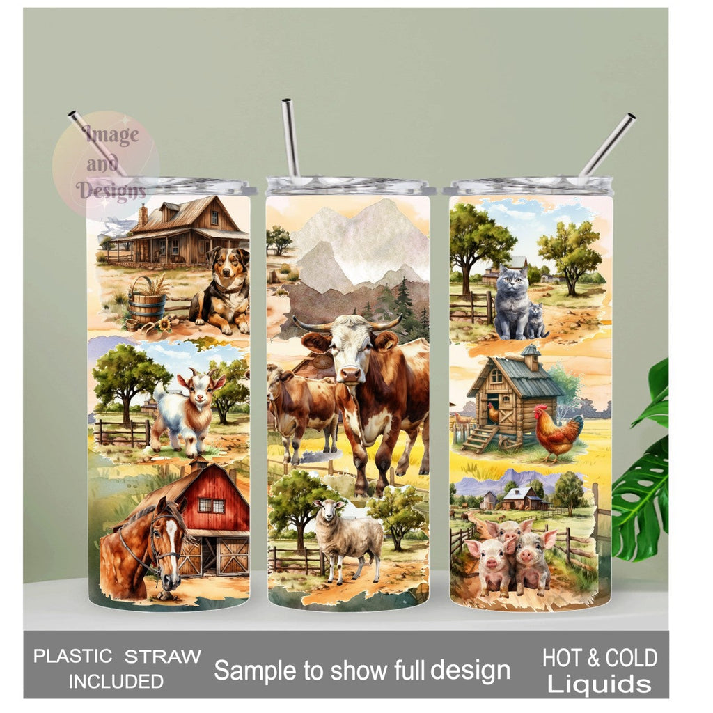 Farm Animal Tumbler 20oz With Reusable Straw