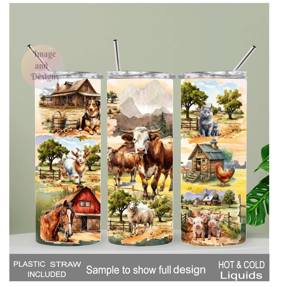 Farm Animal Tumbler 20oz With Reusable Straw