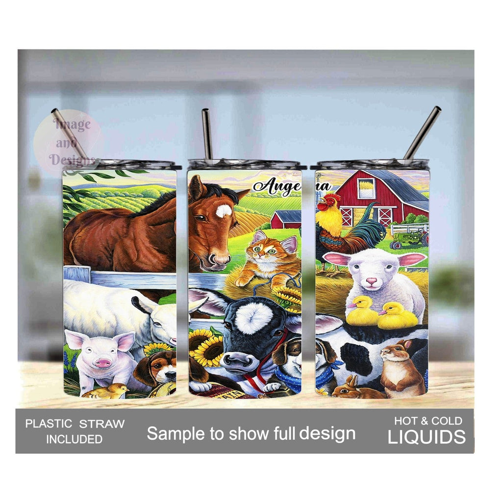 Kids Farm Animal Tumbler 15oz With Reusable Straw, Can Be Personalized