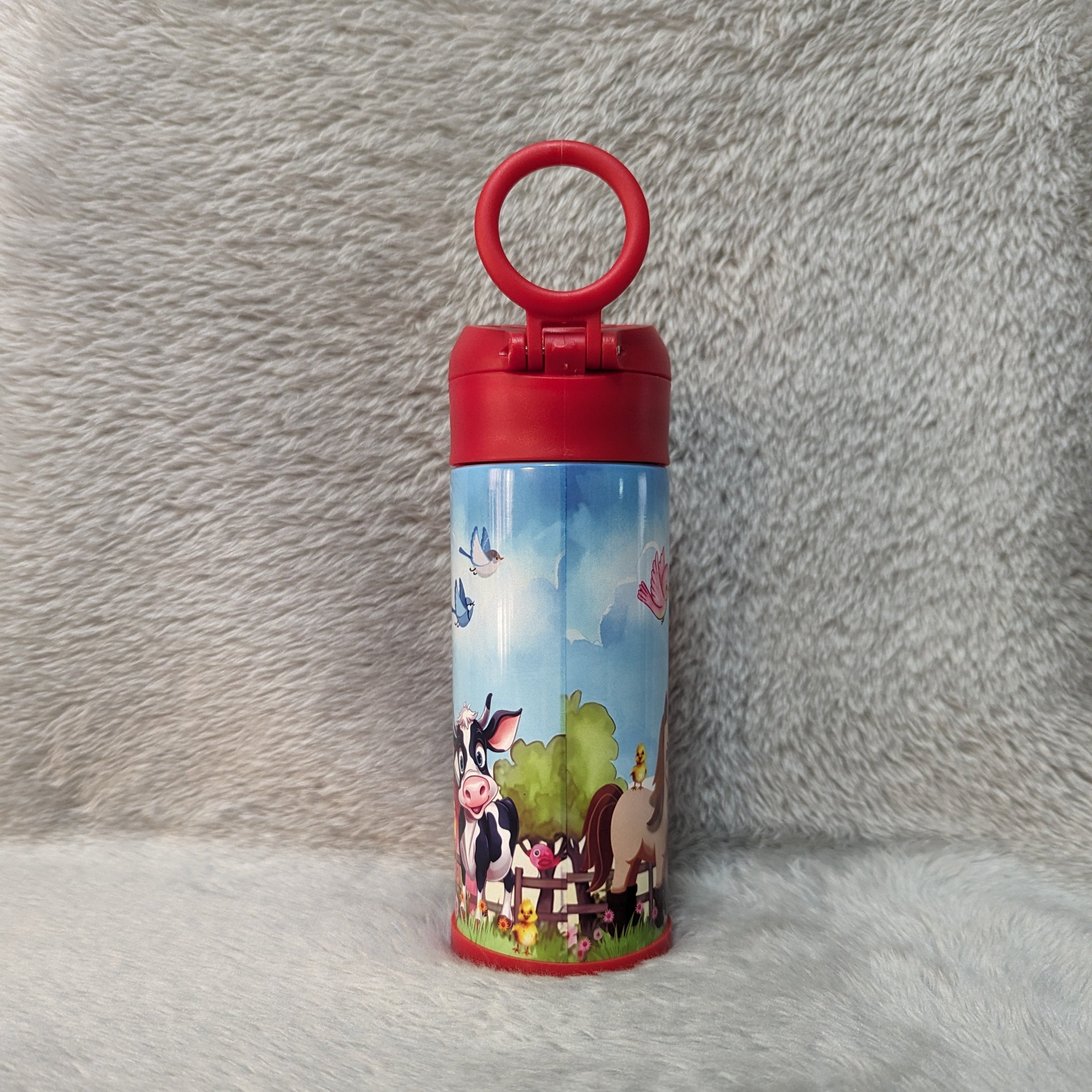 Kids Farm Animal Water Bottle 12oz With Reusable Straw Can Be Personalized