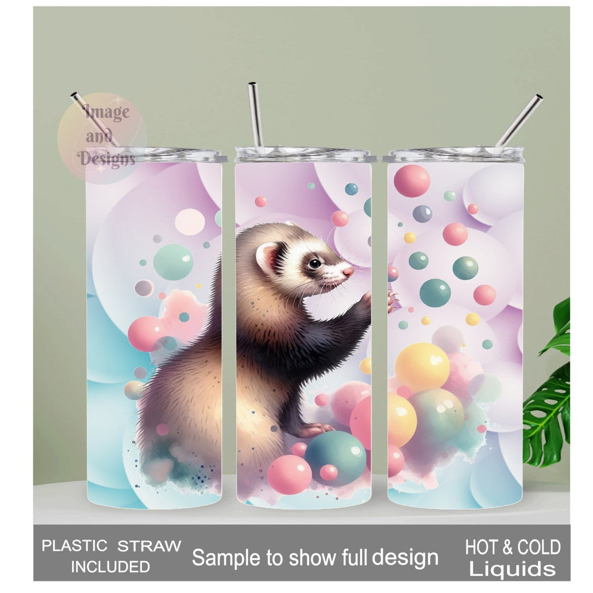 Cute Ferret Tumbler 20oz With Reusable Straw, Can Be Personalized