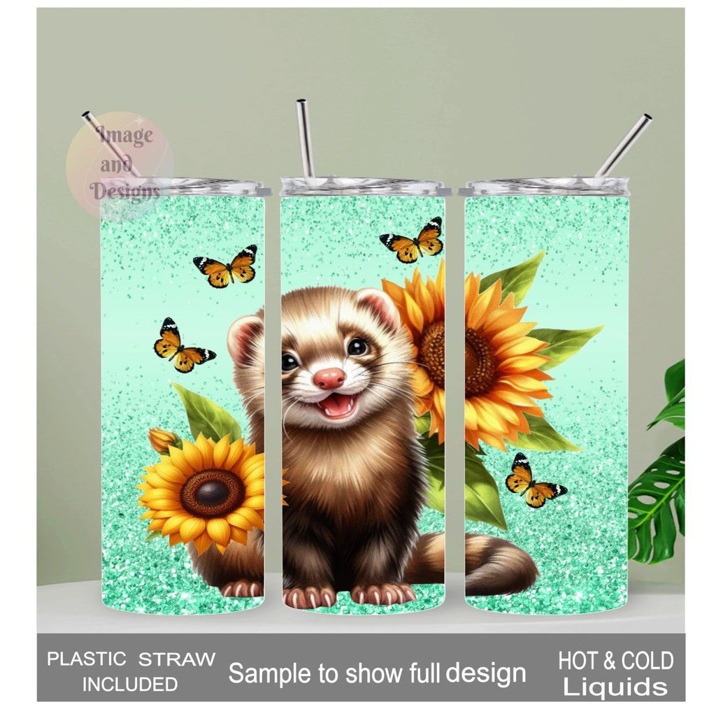 Pretty Ferret Tumbler 20oz With Reusable Straw, Can Be Personalized