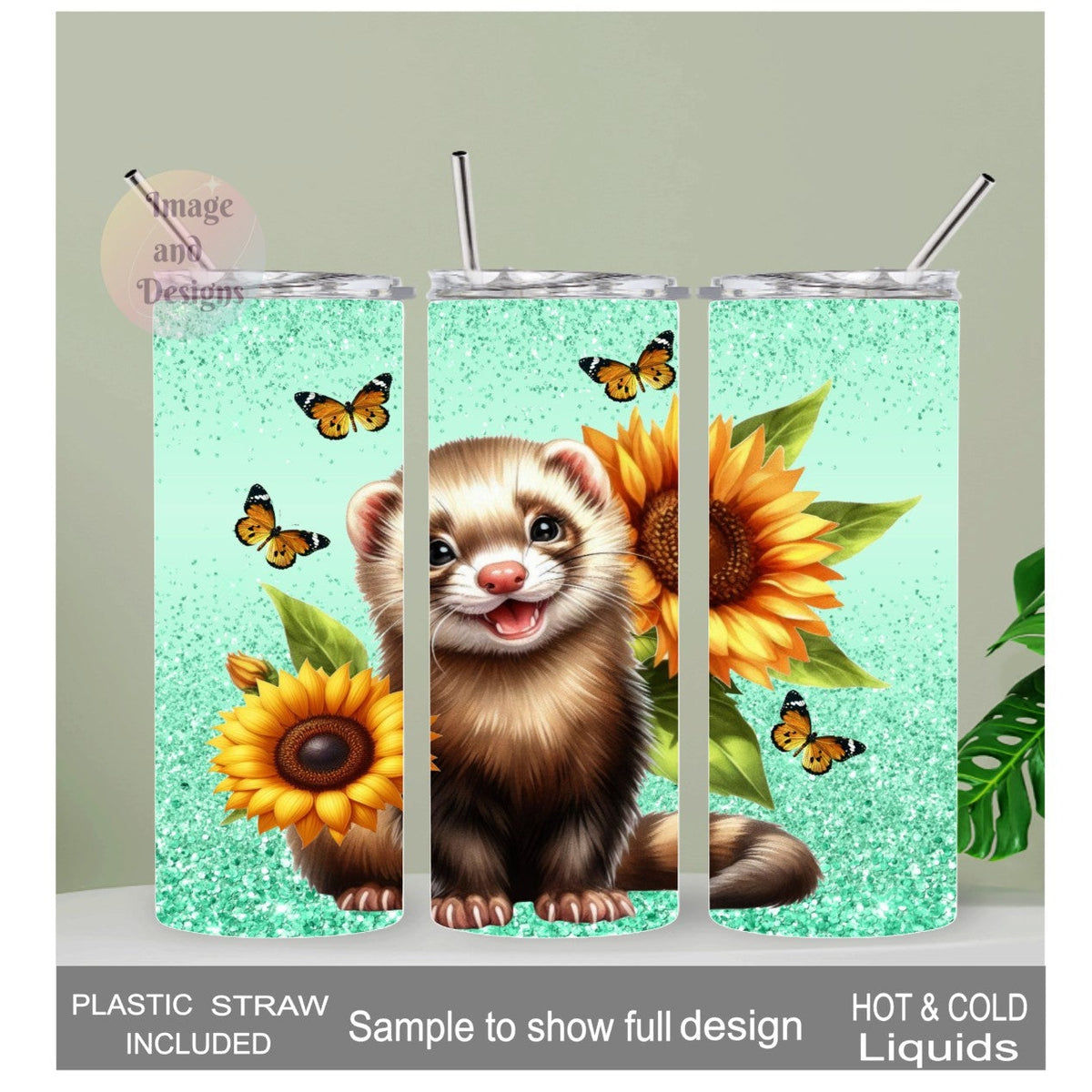 Pretty Ferret Tumbler 20oz With Reusable Straw, Can Be Personalized