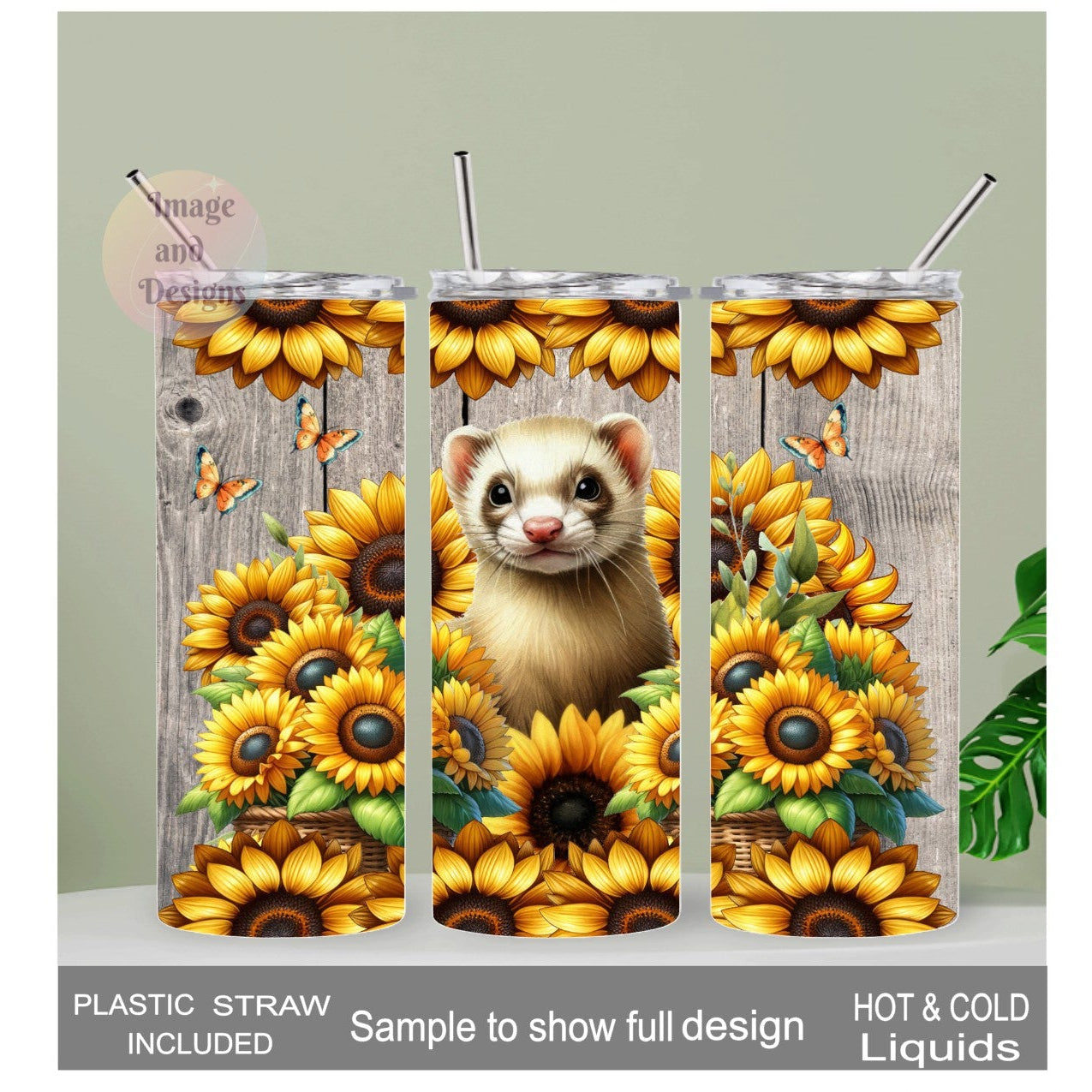 Sunflower Ferret Tumbler 20oz With Reusable Straw, Can Be Personalized