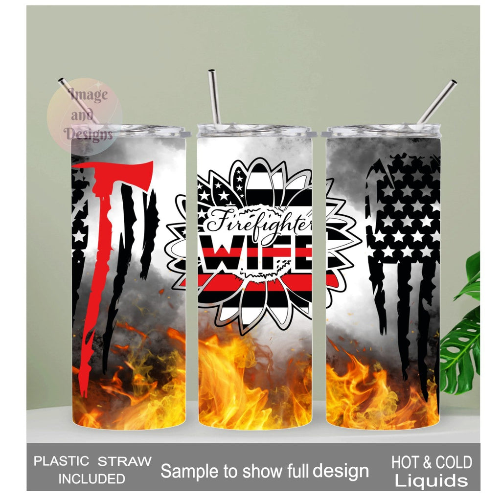 FireFighter Wife Cup 20oz With Reusable Straw