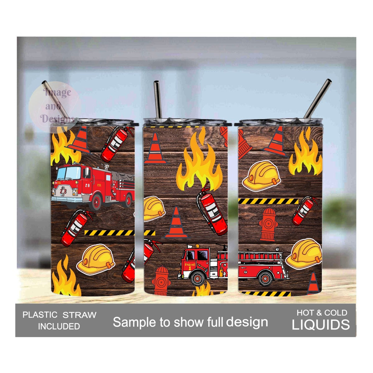 Kids Firetruck Tumbler 15oz With Reusable Straw, Can Be Personalized