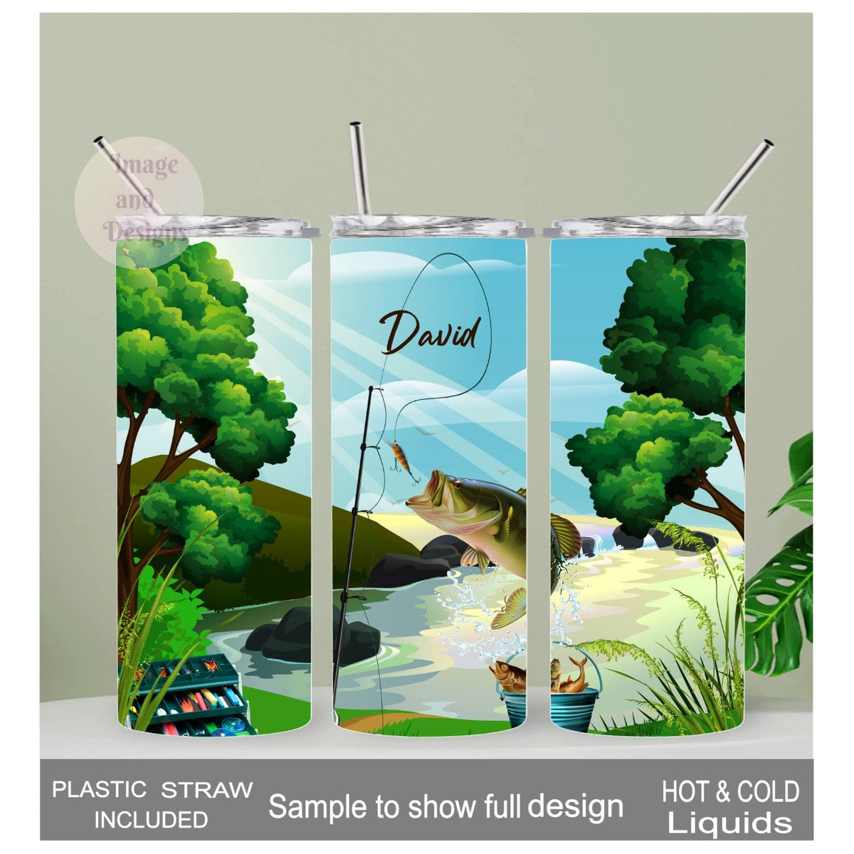 Fish Tumbler 20oz With Reusable Straw, Can Be Personalized