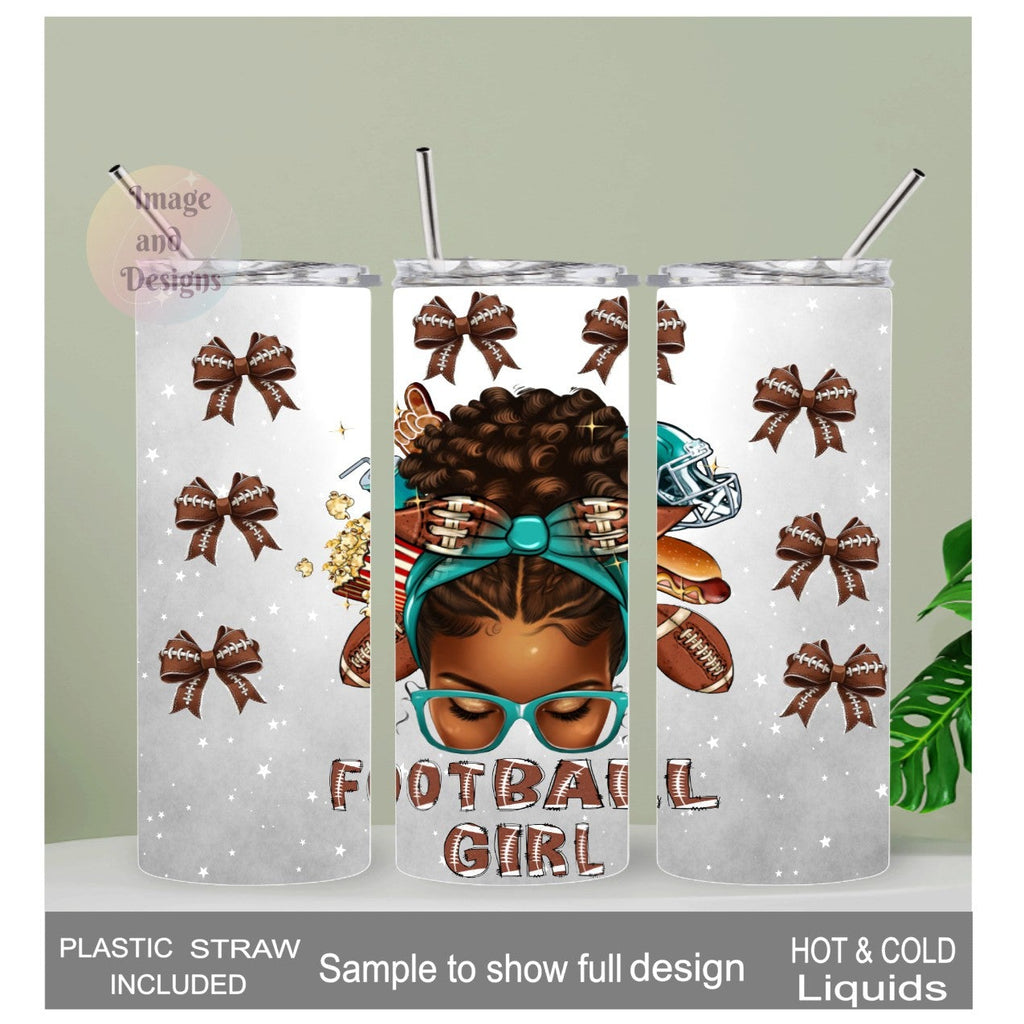 Football Girl Tumbler 20oz With Reusable Straw, Can Be Personalized