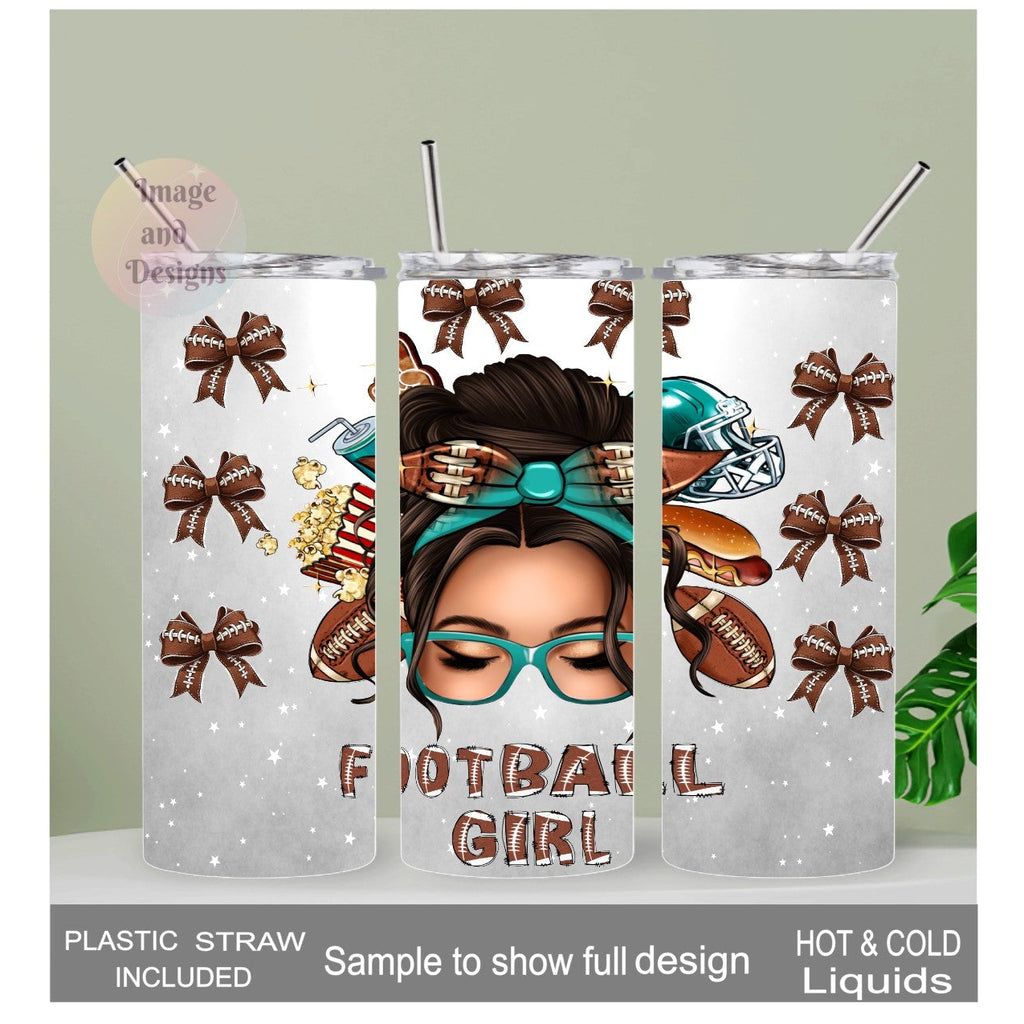 Football Girl Tumbler 20oz With Reusable Straw, Can Be Personalized
