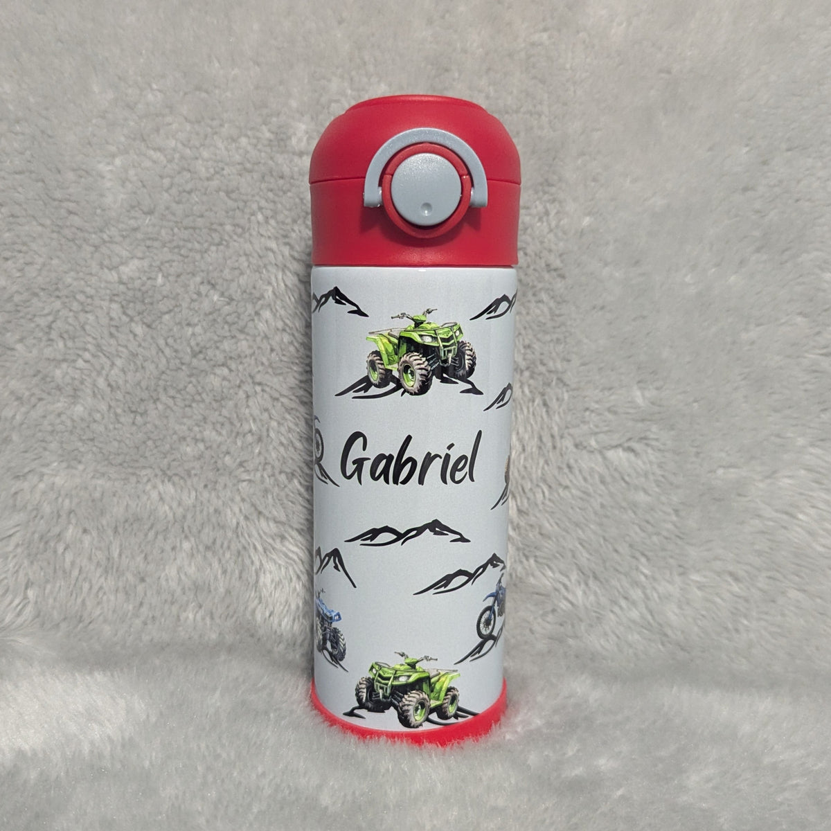 Kids Outdoor Vehicle Water Bottle 12oz With Reusable Straw, Can Be Personalized