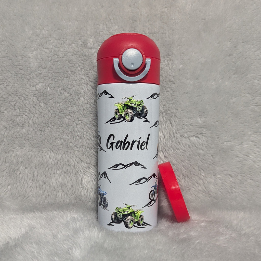Kids Outdoor Vehicle Water Bottle 12oz With Reusable Straw, Can Be Personalized