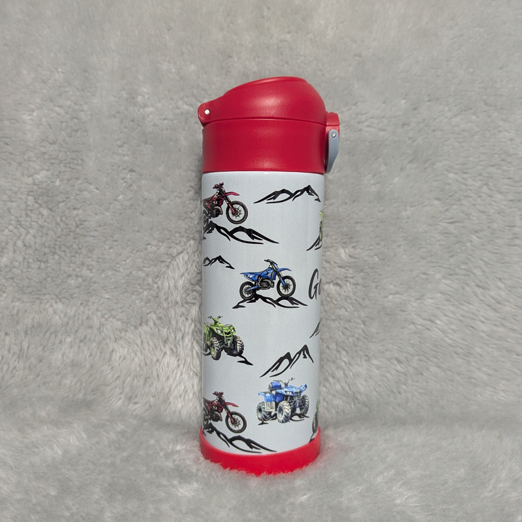 Kids Outdoor Vehicle Water Bottle 12oz With Reusable Straw, Can Be Personalized