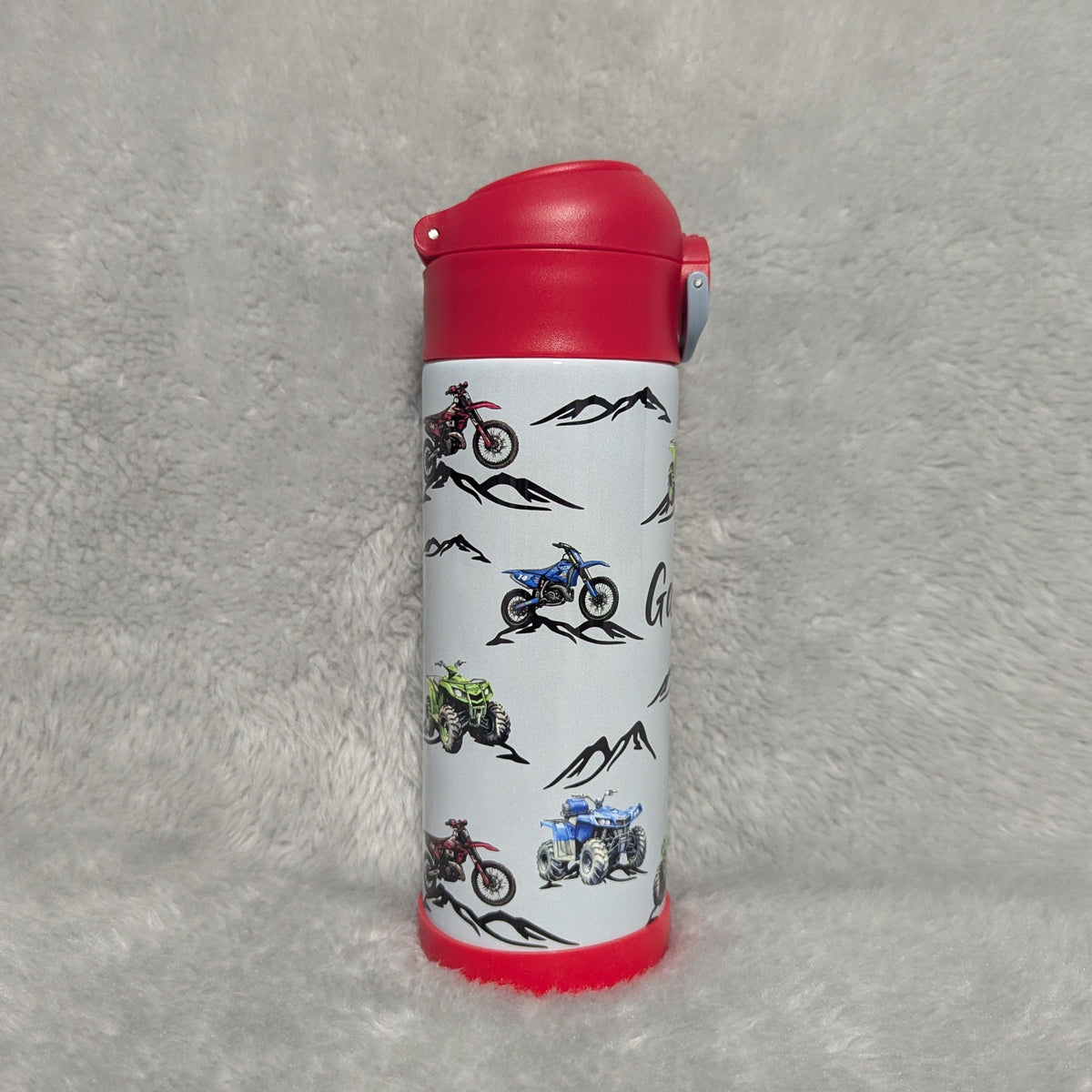 Kids Outdoor Vehicle Water Bottle 12oz With Reusable Straw, Can Be Personalized