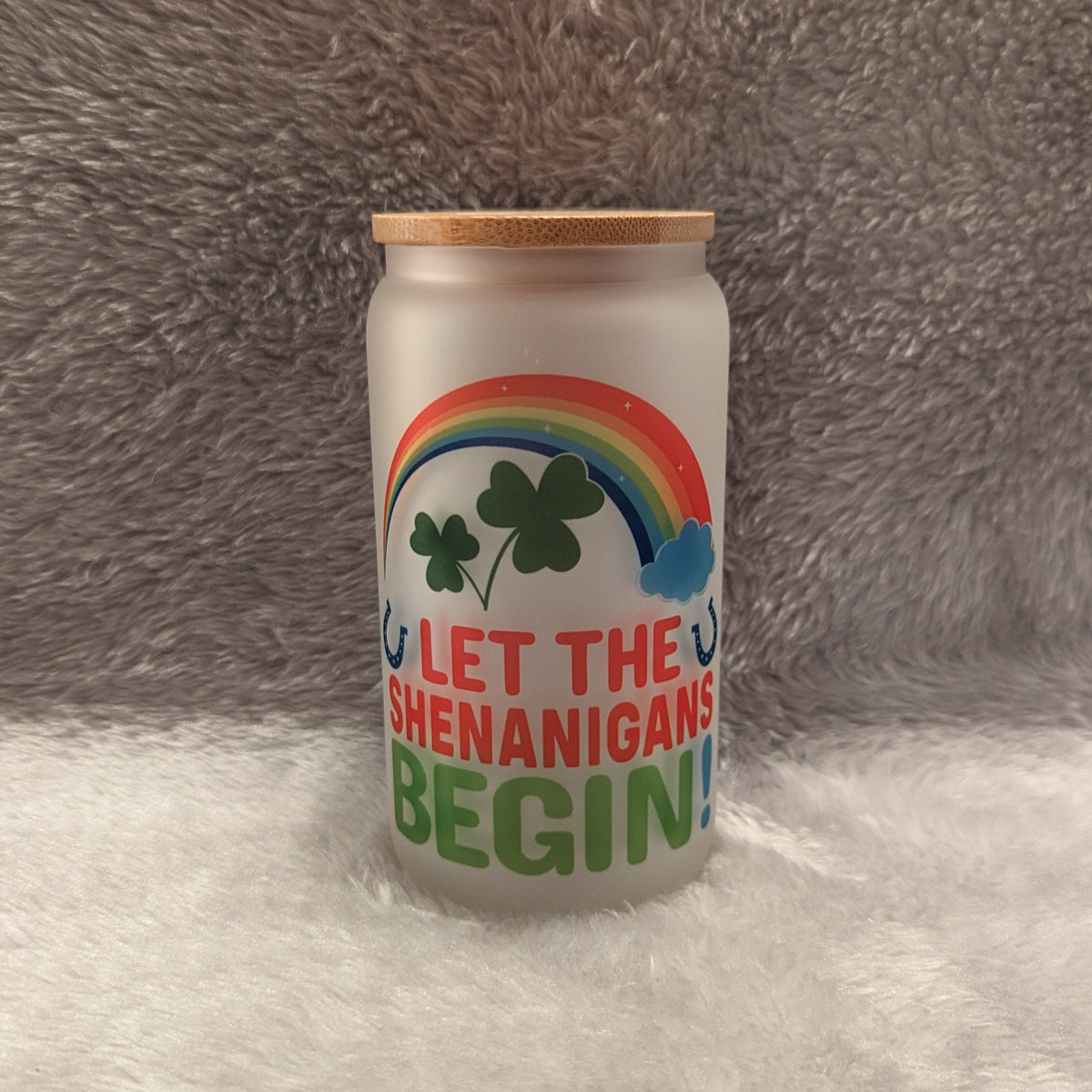 Let the Shenanigans Begin - 16oz Frosted Glass with Bamboo Lid & Reusable Straw