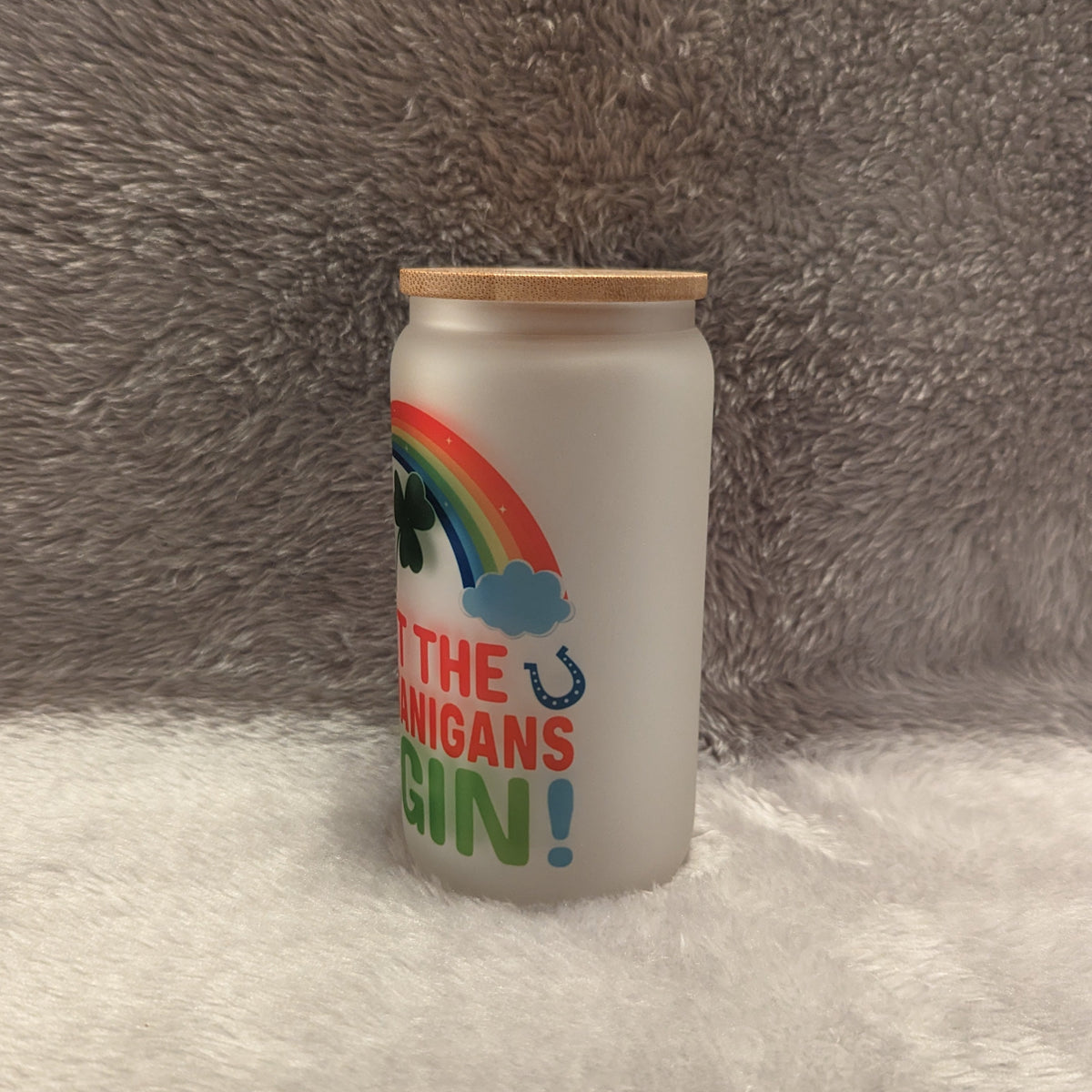 Let the Shenanigans Begin - 16oz Frosted Glass with Bamboo Lid & Reusable Straw