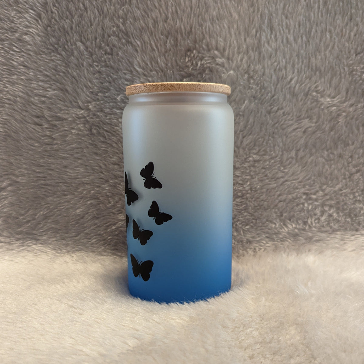 Butterflies Are Nature's Angels - 16oz Blue Frosted Glass with Bamboo Lid & Straw