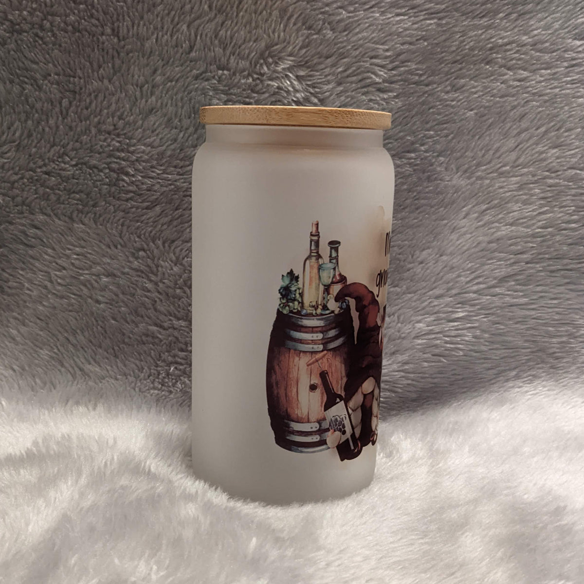 Mind Your Gnome Business 16oz Frosted Glass Cup with Bamboo Lid & Straw