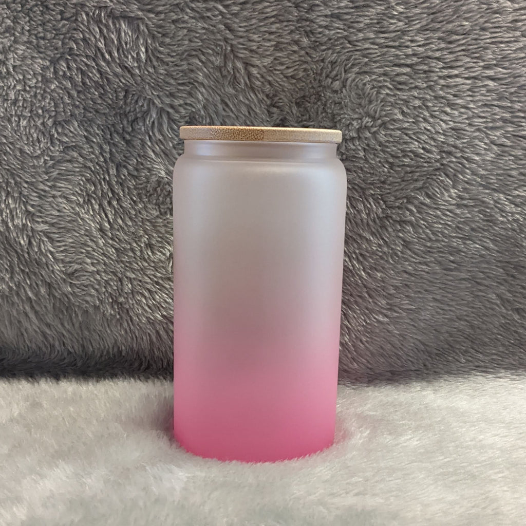 Happy Fall Y'all 16oz Pink Frosted Glass with Bamboo Lid & Reusable Straw