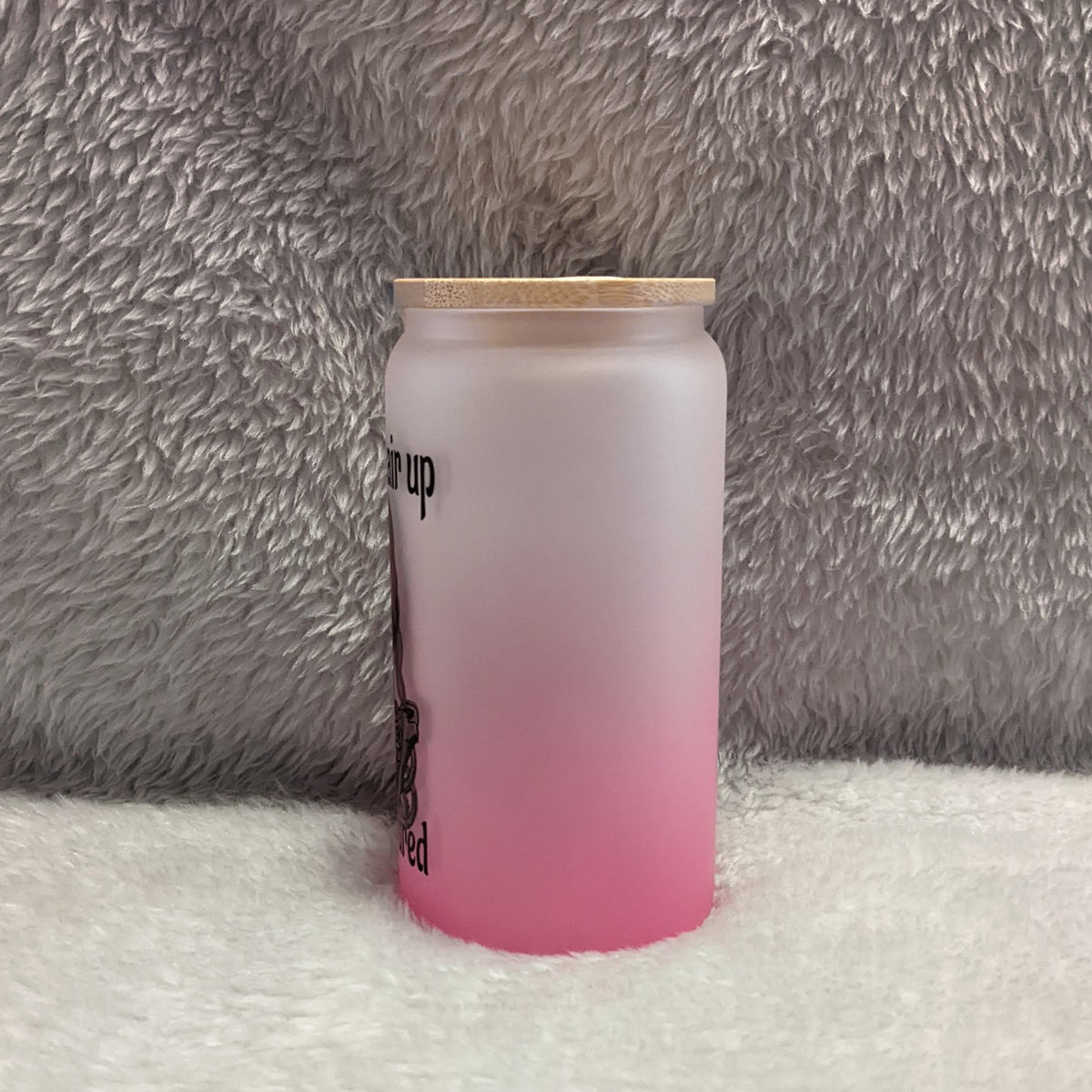 Wine Lover's Skeleton Girl Mug - 16oz Pink Frosted Glass with Bamboo Lid & Reusable Straw