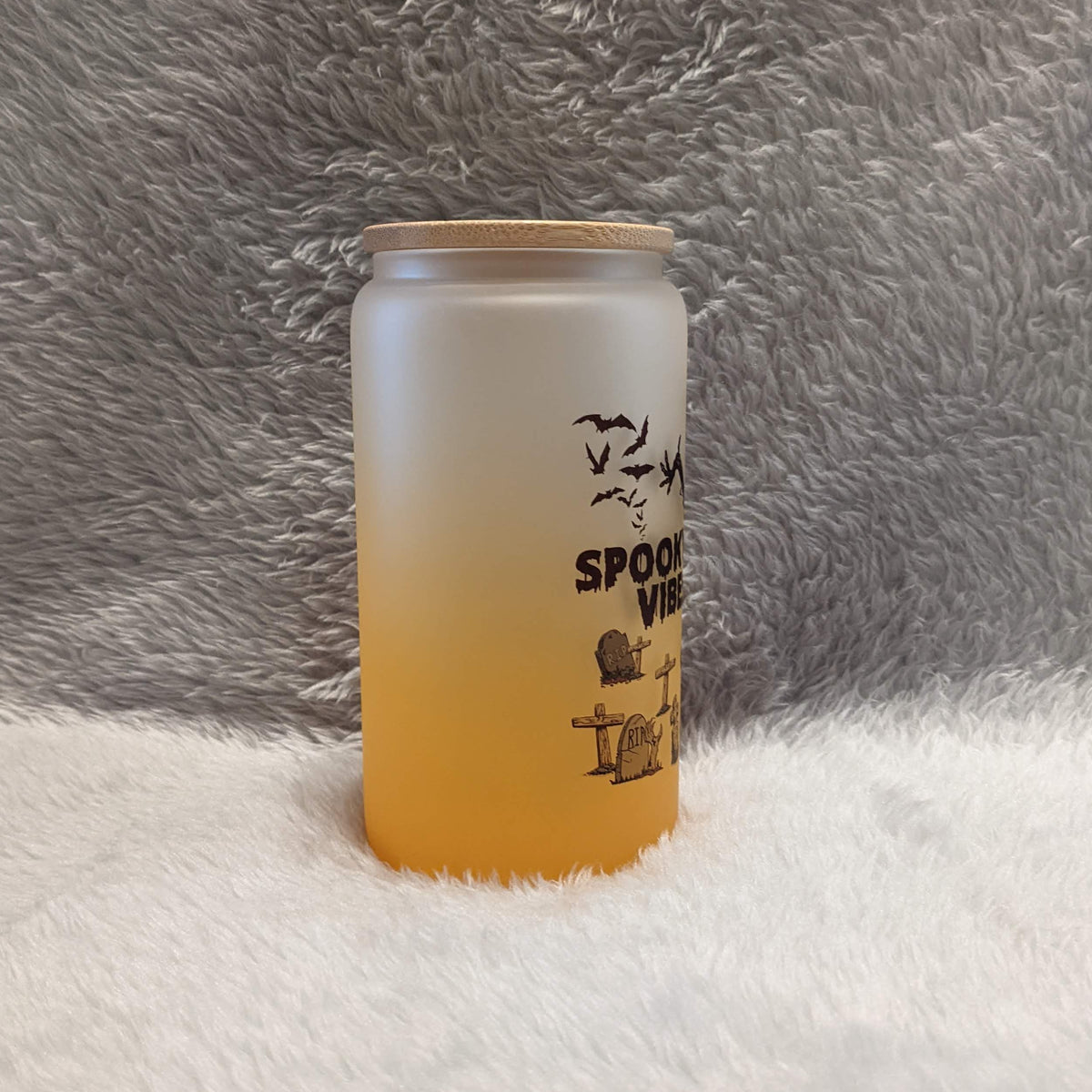 Spooky Vibes Skeleton Glass 16oz With Bamboo Lid and Reusable Straw,