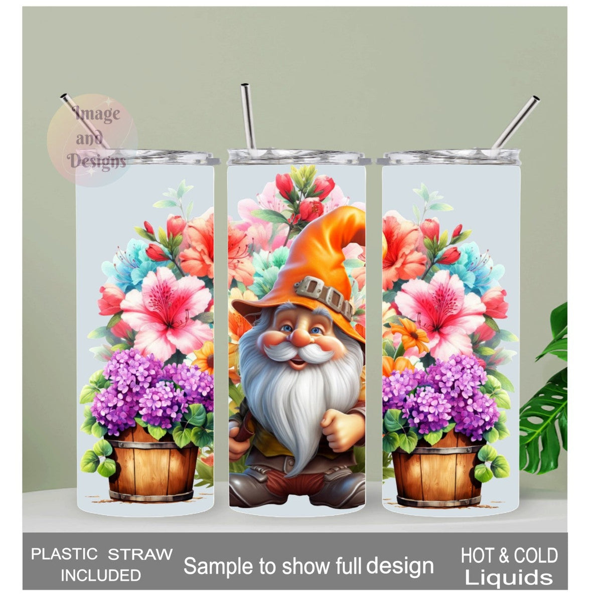 Garden Gnome Tumbler 20oz With Reusable Straw, Can Be Personalized