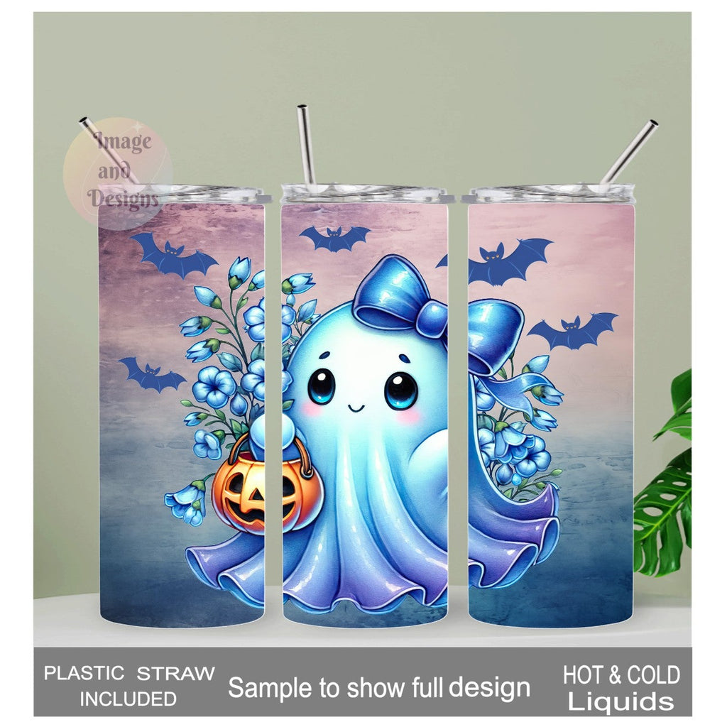 Cute Ghost Tumbler 20oz With Reusable Straw, Can Be Personalized