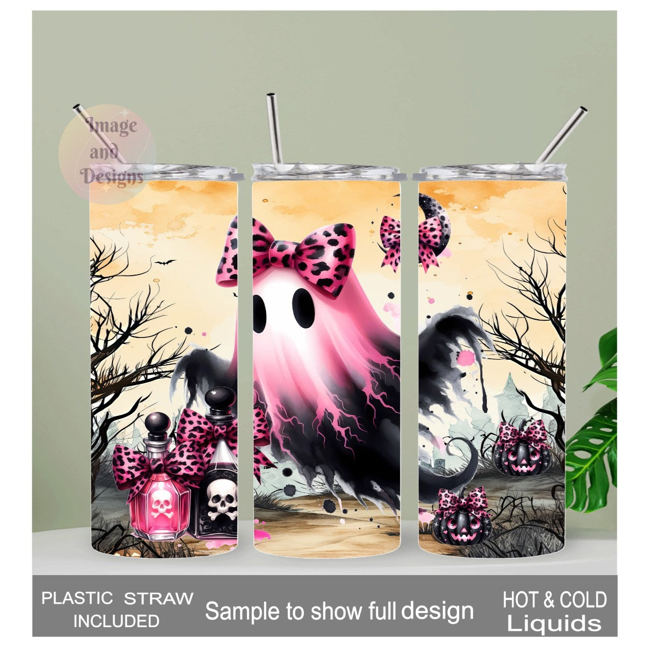 Cute Ghost Tumbler 20oz With Reusable Straw, Can Be Personalized