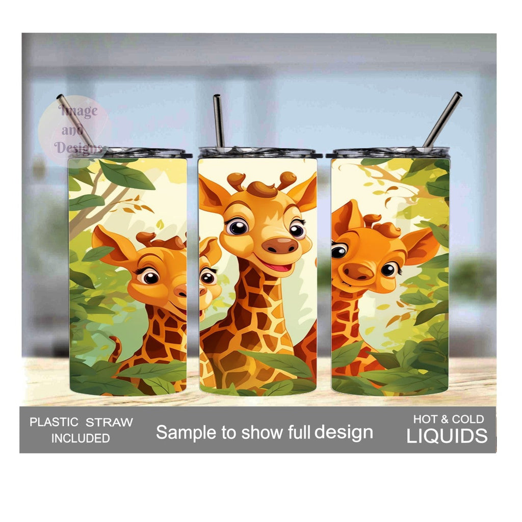 Kids Cartoon Giraffe Tumbler 15oz With Reusable Straw, Can Be Personalized