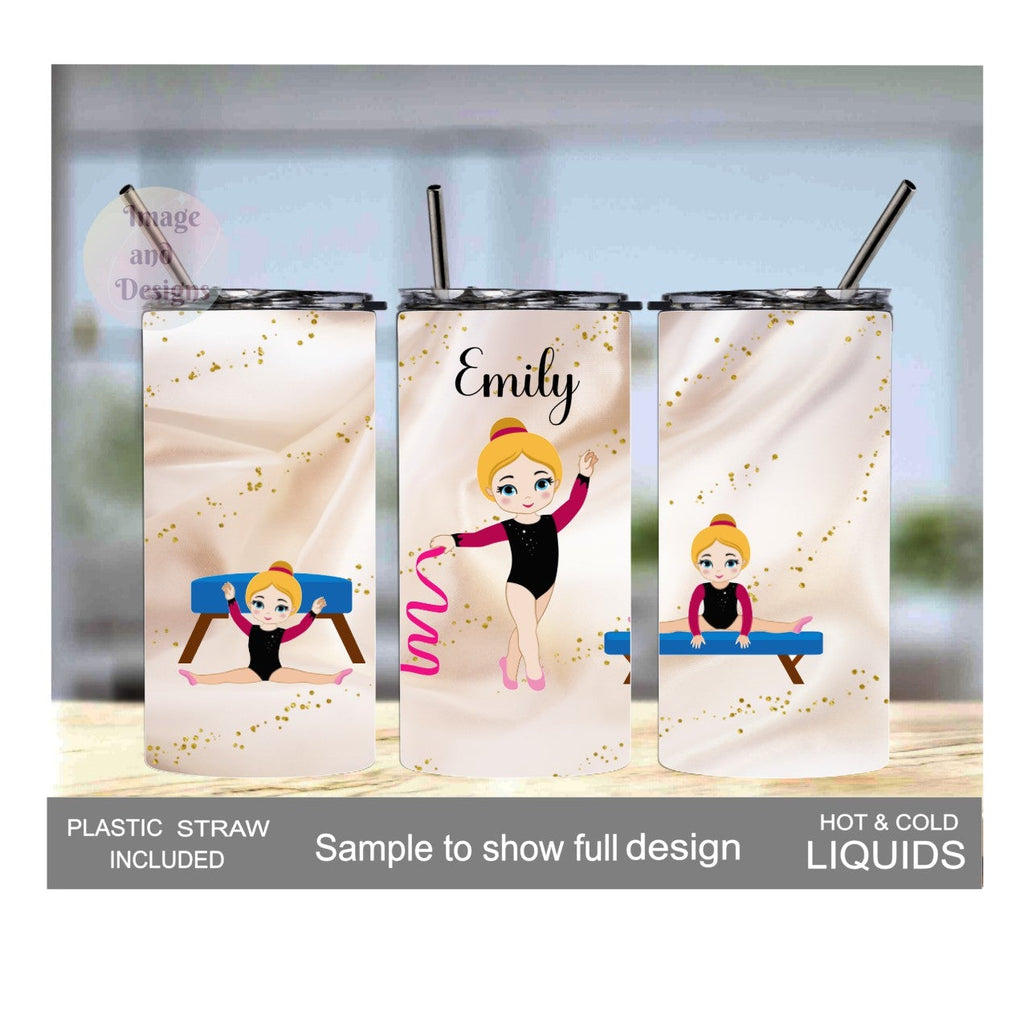 Girl Gymnast Tumbler 15oz With Reusable Straw, Can Be Personalized