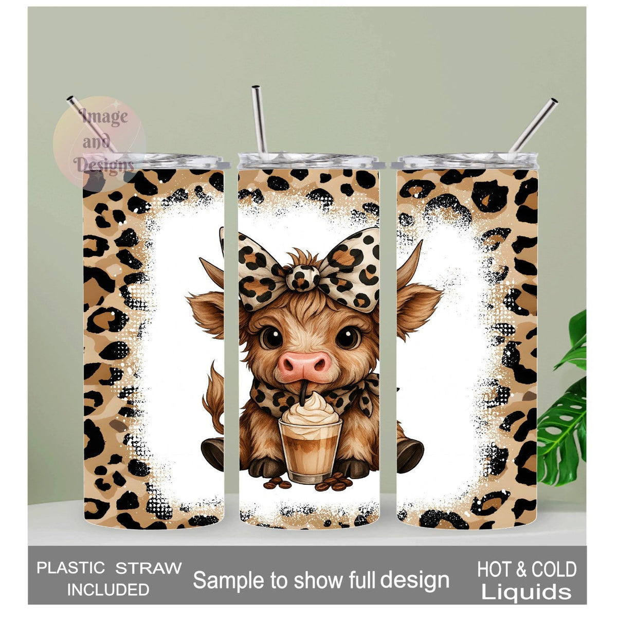 Coffee Highland Cow Tumbler 20oz With Reusable Straw, Can Be Personalized
