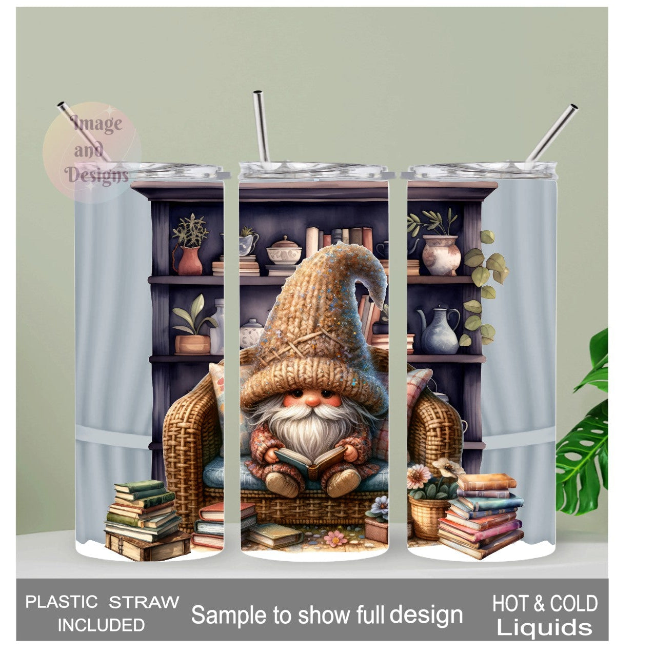 Reading Gnome Tumbler 20oz With Reusable Straw, Can Be Personalized