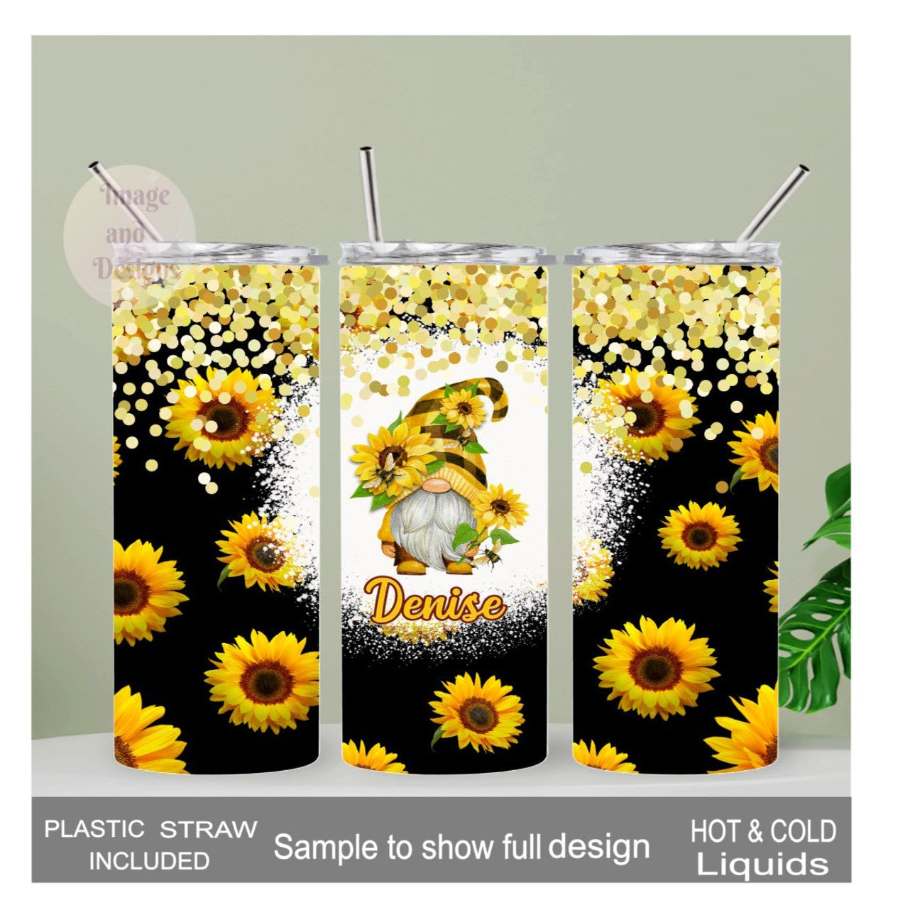 Sunflower Gnome  Tumbler 20oz With Reusable Straw, Can Be Personalized