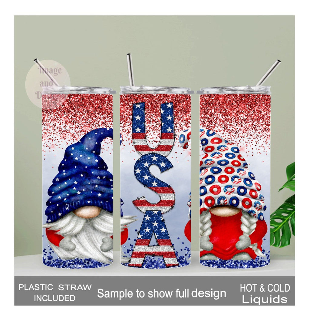 Patriotic Gnome Tumbler 20oz With Reusable Straw