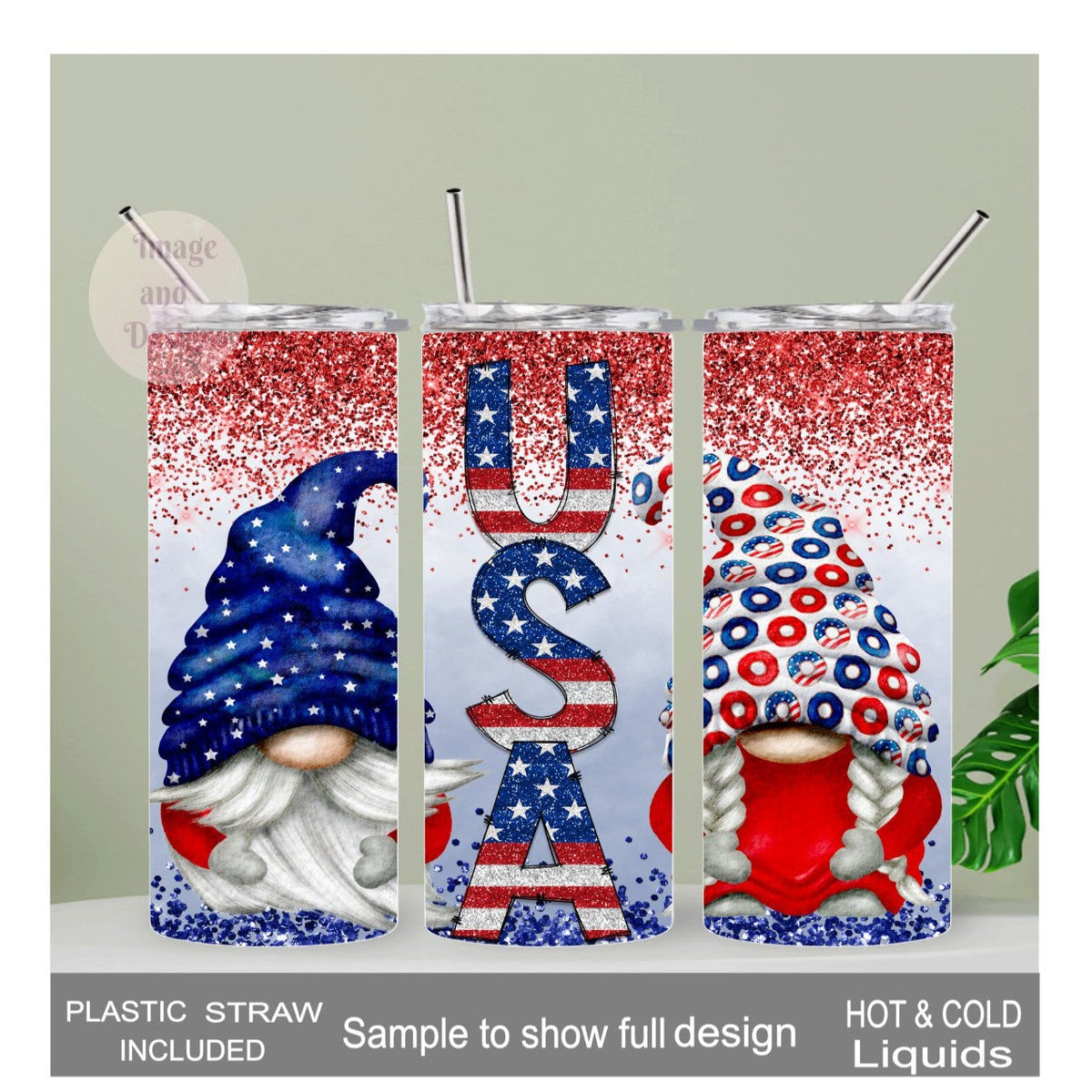 Patriotic Gnome Tumbler 20oz With Reusable Straw