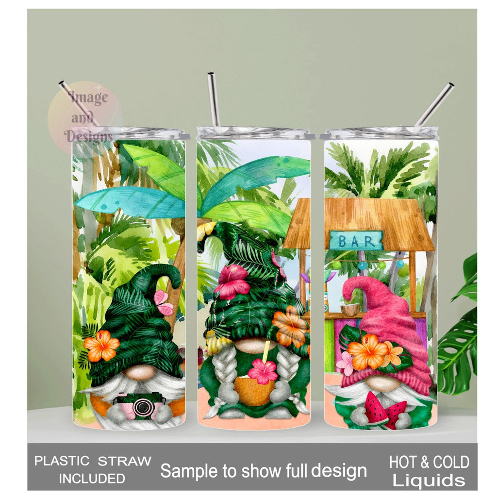 Vacation Beach Gnome Tumbler 20oz With Reusable Straw, Can Be Personalized